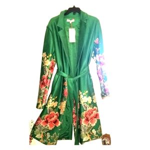 Faux Suede Trench Floral Coat